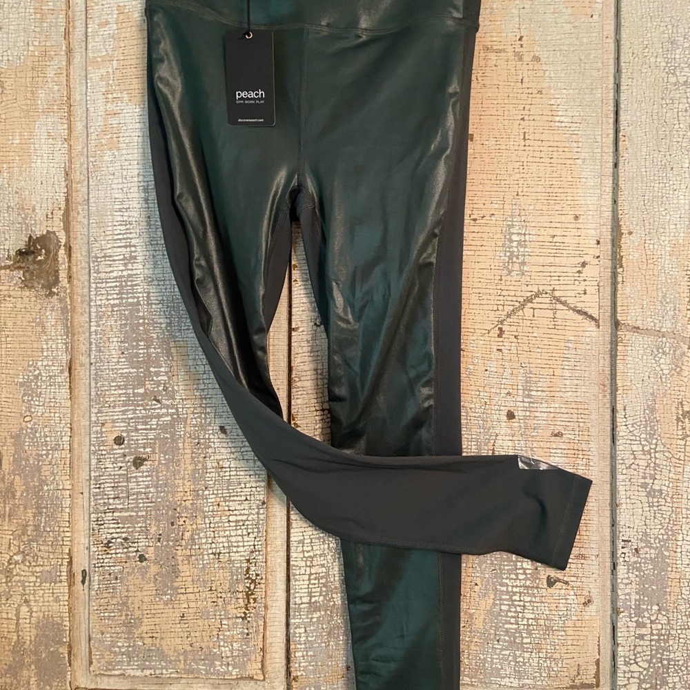 Peach faux leather front leggings